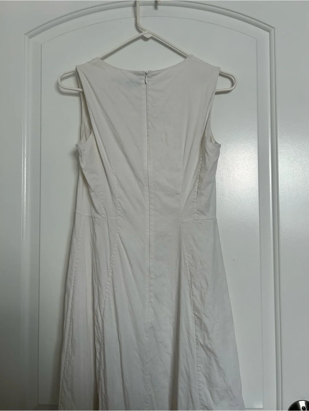 Theory Seamed V-Neck White Linen Blend Midi Dress Size 4 chic preppy summer - Picture 5 of 16